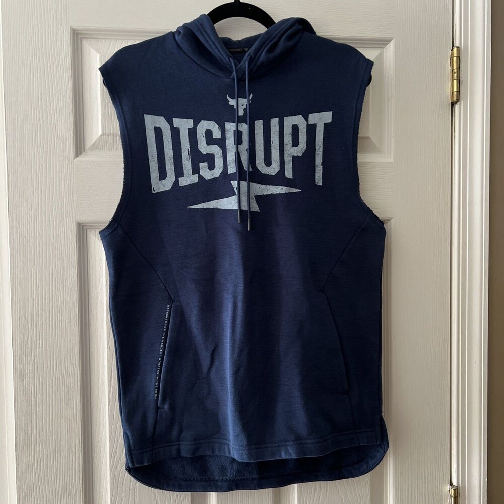Under Armour Project Rock Disrupt Sleeveless Hoodie Mens Large Blue ColdGear Gym